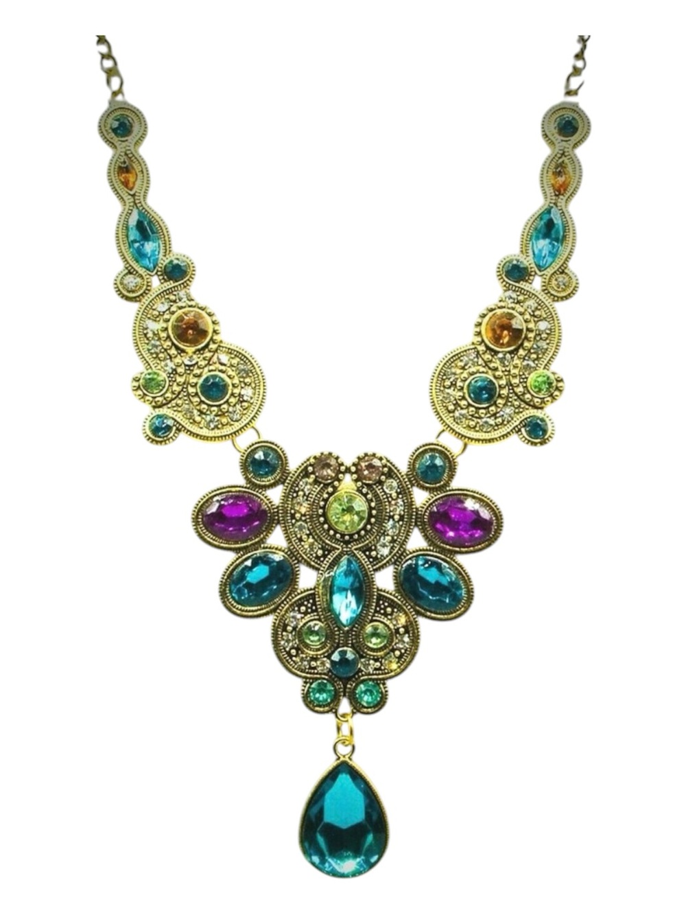 Egyptian Inspired Multi Colored Crystal Statement Bib Necklace